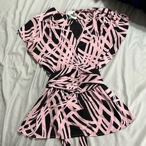 Pink and black short sleeve blouse